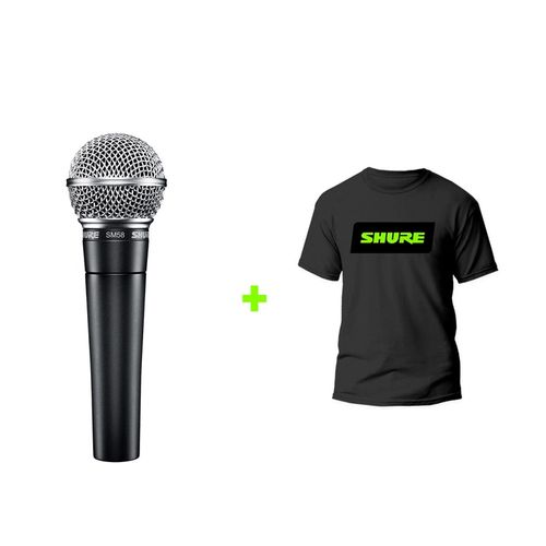 Kit Microfone Shure SM58 + Camiseta Oficial Shure M SM58-LC+T