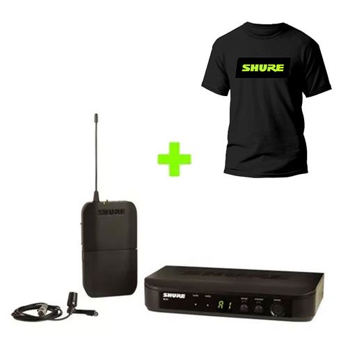 Kit Microfone Sem Fio Lapela BLX14CVL + Camiseta Média Shure Kit BLX14BRCVL-M15+T