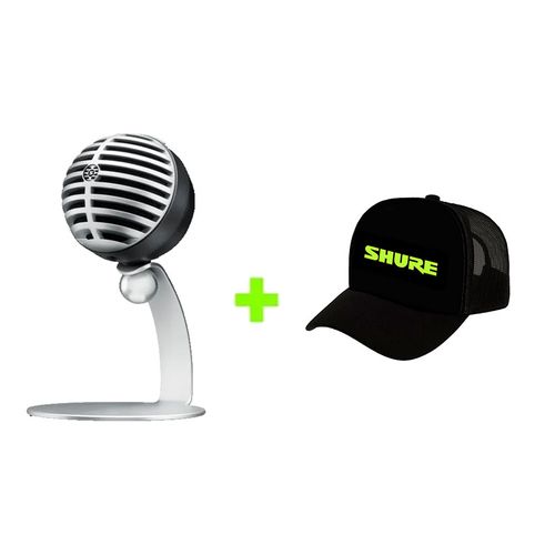 Kit Microfone Digital Prata Studio MV5-DIG + Boné Shure CAP Kit MV5-DIG+CAP