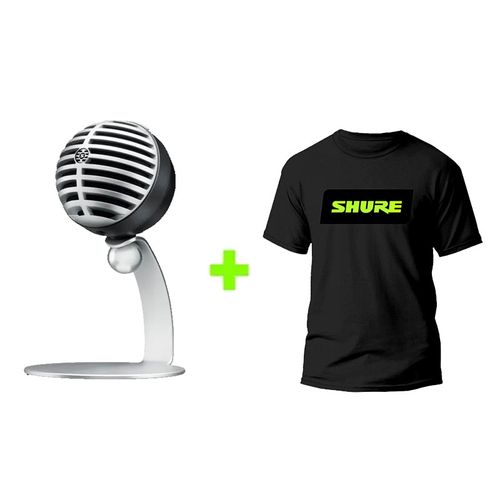 Kit Microfone Digital Prata MV5-DIG + Camiseta Média TM Kit MV5-DIG+TM