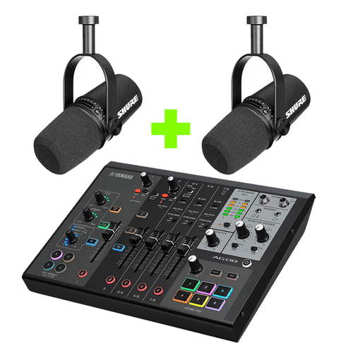 Kit Podcast Shure 2 Microfones MV7X com mixer 8 canais AG08B MV7XX2+AG08