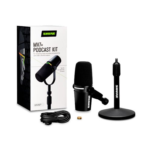 Kit Microfone Digital  para Podcast Shure MV7+ MV7+-K-BNDL