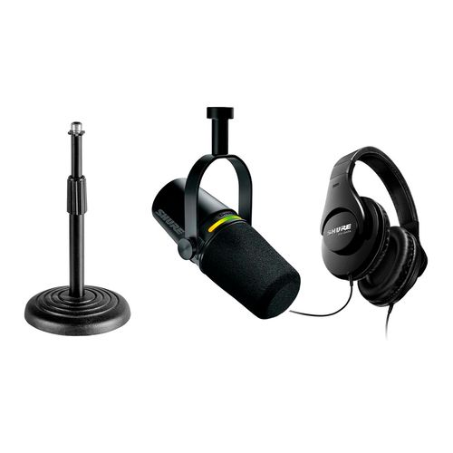 Kit Microfone Shure MV7+-K com Pedestal de Mesa e Fone