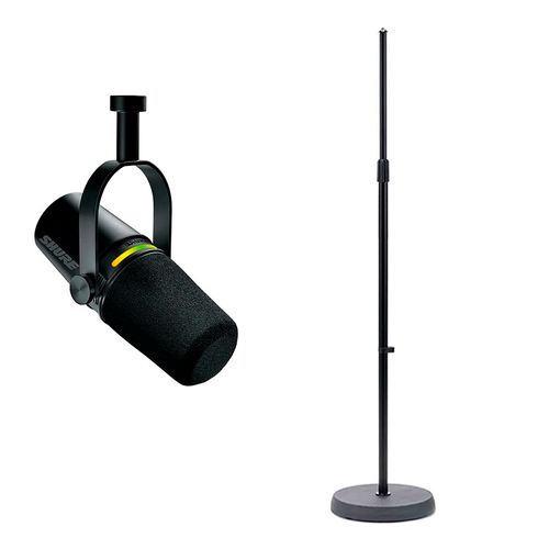 Kit Microfone Shure MV7+-K com Pedestal de Base Fundida