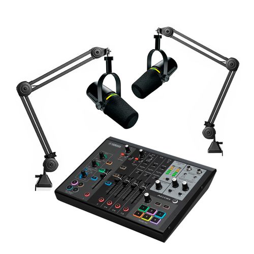 Kit 2 Microfones Shure MV7+-K com Suporte e Mixer 8 Canais