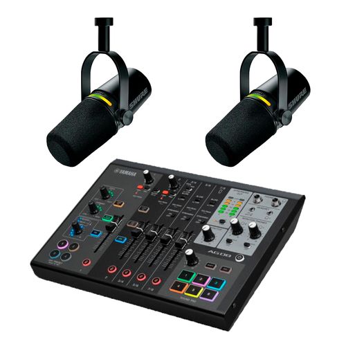 Kit 2 Microfones Shure MV7+-K com Mixer 8 Canais