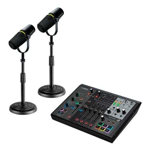 Kit 2 Microfones Shure MV7+-K com Suporte e Mixer