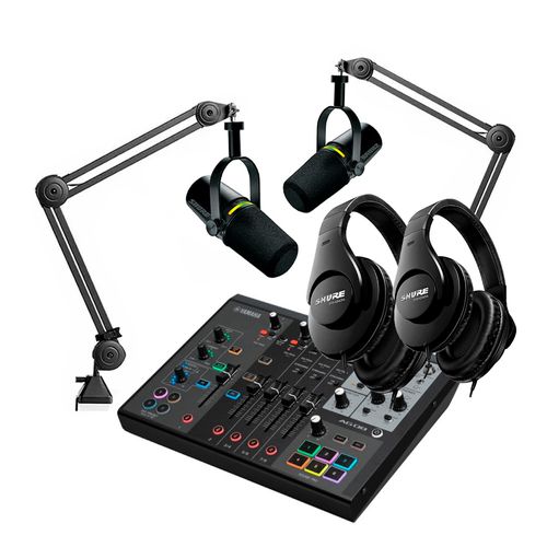 Kit 2 Microfones Shure MV7+-K + Suporte + Fone e Mixer