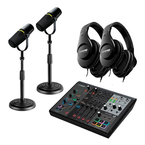 Kit 2 Microfones Shure MV7+-K + Suporte Mesa + Fone e Mixer